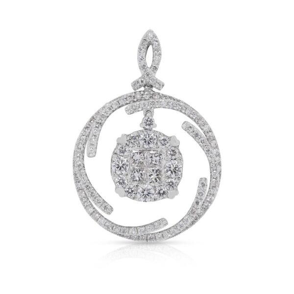תליון יהלום 1.02 קראט מעוצב בקפידה, בחיתוכי פרינסס ועגול, בזהב לבן 18K