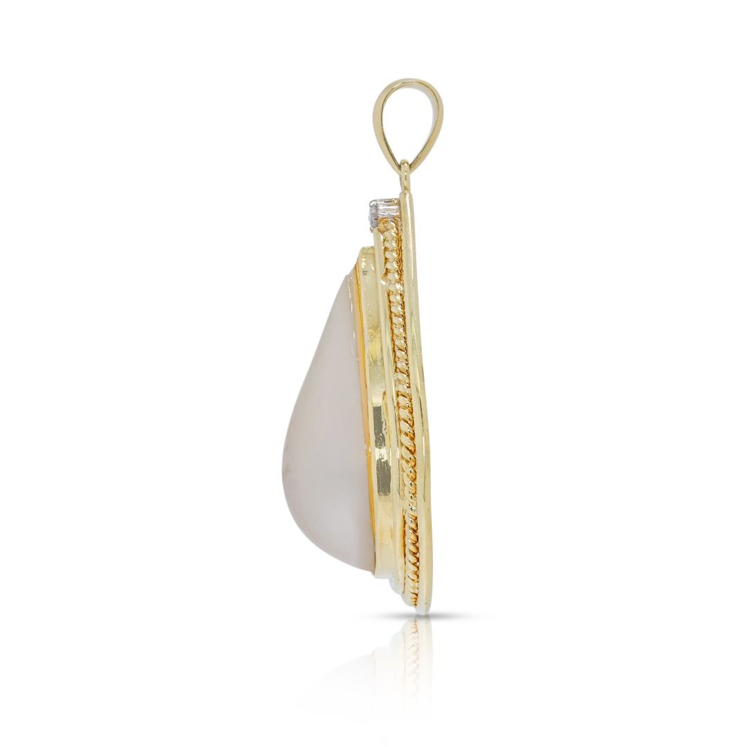 תליון זוהר מזהב צהוב 14 קרט, משובץ ביהלום טבעי 0.01 קרט ופנינת מאבה – תמונה 5