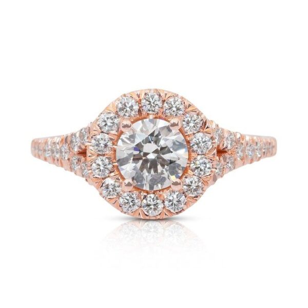 טבעת הילה זוהרת משובצת יהלומים במשקל 1.09 קראט בזהב ורוד 18 קראט - מתועדת IGI