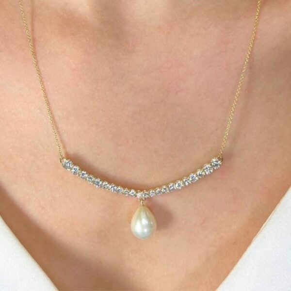 ענק פנינת מים מתוקים מתורבתת ויהלומים זוהר, 6.15ct, בזהב צהוב 18k - מתועדת IGI