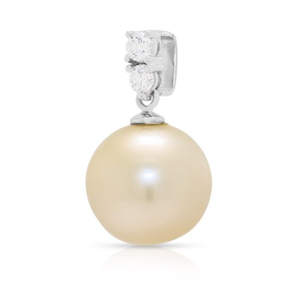 תליון טיפה מרהיב מזהב לבן 18 קראט, משובץ יהלום טבעי במשקל 0.13 קראט ופנינת ים דרומי זהובה