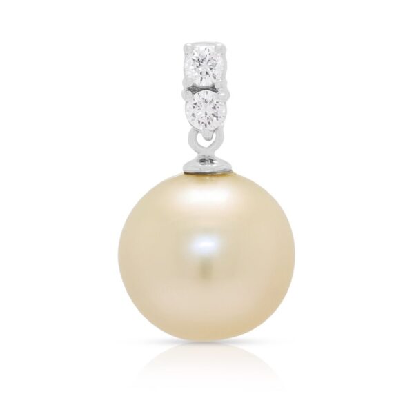 תליון טיפה מרהיב מזהב לבן 18 קראט, משובץ יהלום טבעי במשקל 0.13 קראט ופנינת ים דרומי זהובה