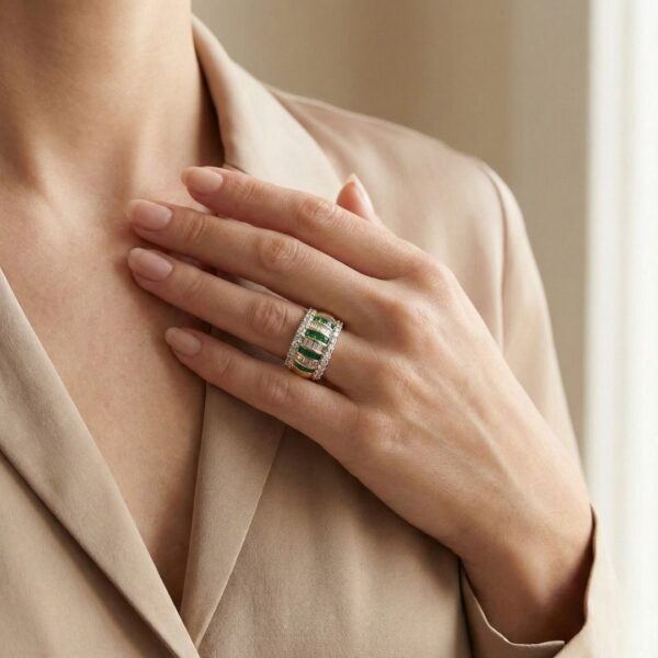 טבעת מרהיבה של אמרלד טבעי ויהלומים במשקל 1.26 קראט בזהב צהוב 18K