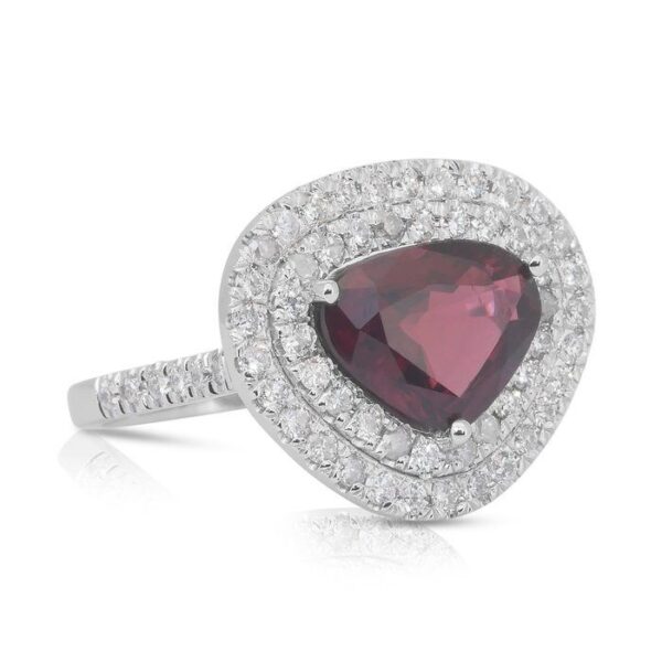 טבעת קוקטייל מפוארת בזהב לבן 14k, עם הילה כפולה של ספינל 3.46ct ויהלומים - מתועדת GIA