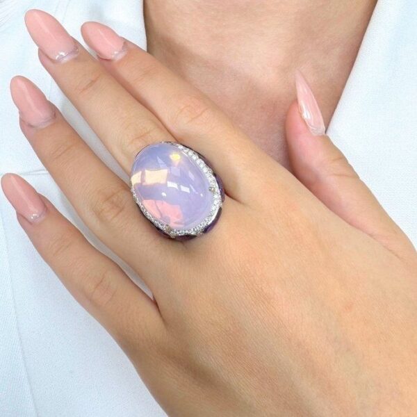 טבעת קוקטייל מרהיבה משובצת 42.66ct כלקדון, אמטיסטים ויהלומים בזהב לבן 18k - מתועדת IGI