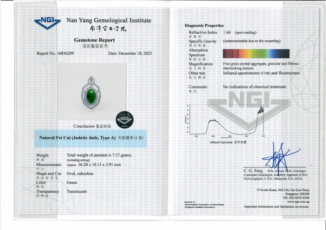 ⁦תליון הילה מרהיב מג'יידייט ג'ייד טבעי מסוג A, משובץ יהלומים במשקל 0.92ct, בזהב לבן 18k - מתועד NGI⁩ – תמונה ⁦7⁩
