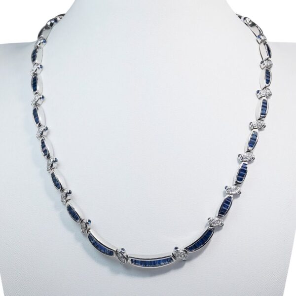 שרשרת ספירים ויהלומים טבעיים מהפנטת במשקל 6.71 קראט, בזהב לבן 18 קראט - מתועדת IGI