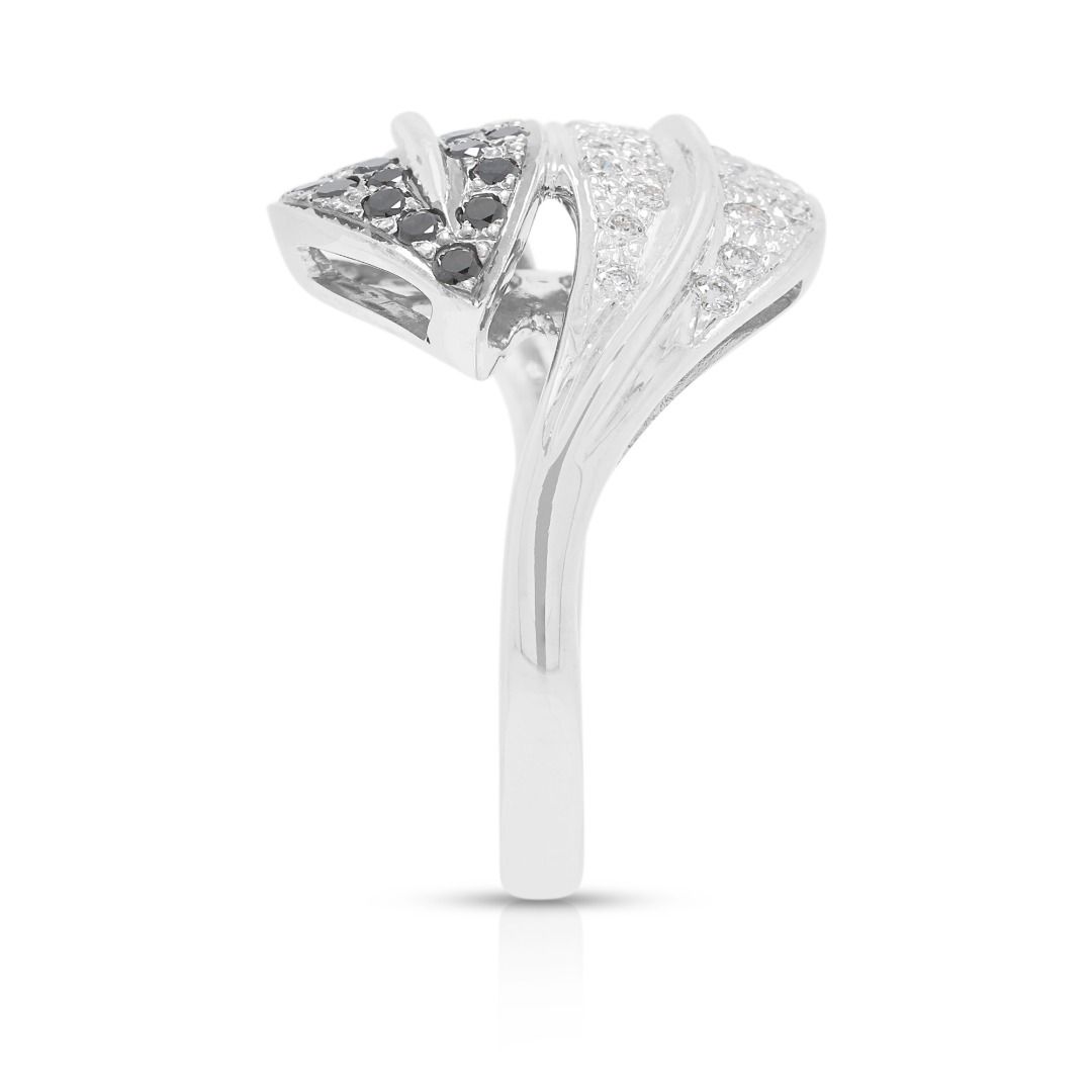 נואר 0.80ct טבעת עוקפת עלה ביהלומים טבעיים שחורים ולבנים בזהב לבן 18K – תמונה 7