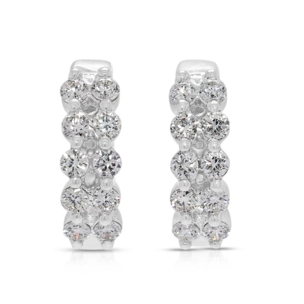 עגילי חישוק מפוארים כפולי שורה מזהב לבן 18 קראט, משובצים יהלומים טבעיים במשקל 0.40 קראט (חדשים וללא שימוש)