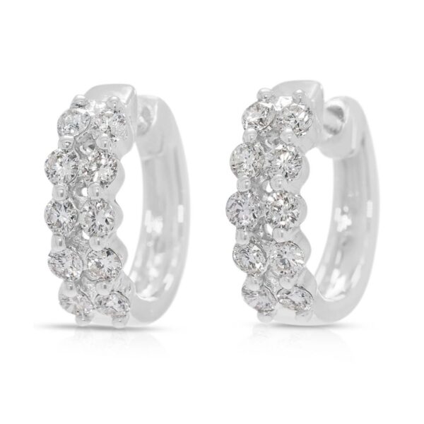 עגילי חישוק מפוארים כפולי שורה מזהב לבן 18 קראט, משובצים יהלומים טבעיים במשקל 0.40 קראט (חדשים וללא שימוש)