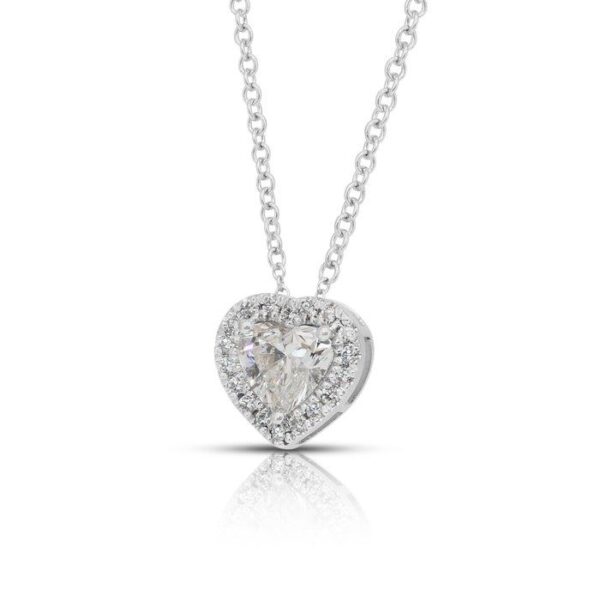 שרשרת יהלומים יוקרתית 1.21 קרט עם תליון לב בצורת הילה מזהב לבן 18 קרט - מתועדת IGI
