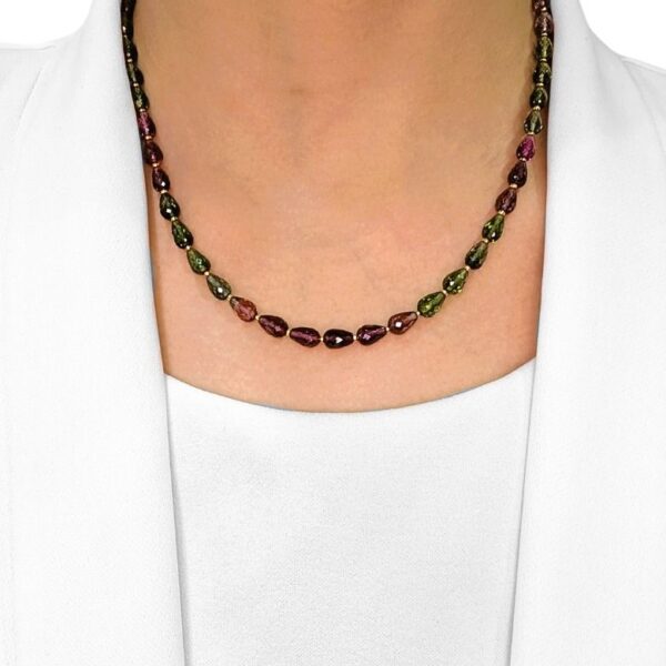 שרשרת בריולט טורמלין מעורב 80ct קורנת מזהב צהוב 18k (חדש-לא נלבש)