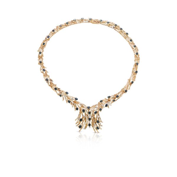 שרשרת זהב צהוב 18 קרט עם ספיר מלכותי 8.41 קרט ויהלום טבעי