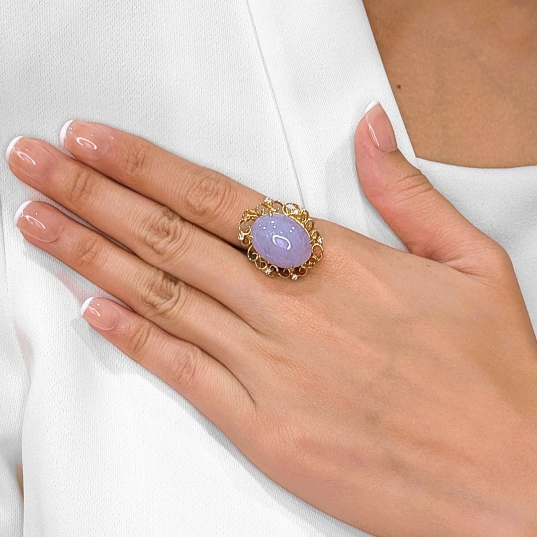 ⁦טבעת ירקן סוג A סגול מלכותי ויהלומים 1.20 קראט בזהב צהוב 20 קראט - NGI מתועדת⁩ – תמונה ⁦2⁩