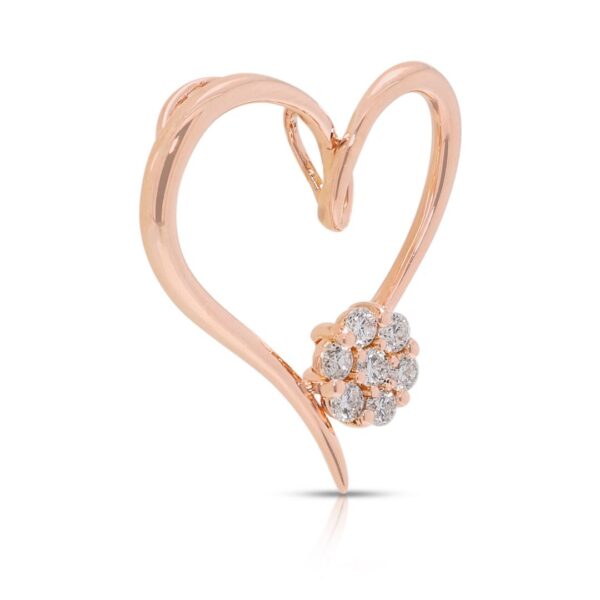 תליון לב פרחוני רומנטי משובץ יהלומים במשקל 0.17 קרט בזהב ורוד 18 קראט