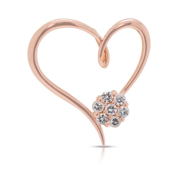 תליון לב פרחוני רומנטי משובץ יהלומים במשקל 0.17 קרט בזהב ורוד 18 קראט