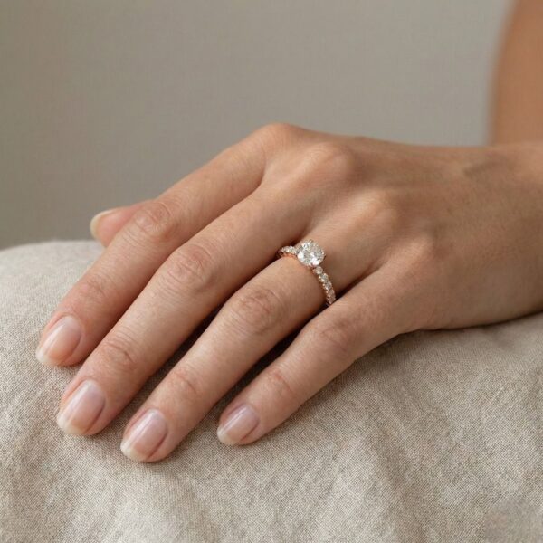 טבעת פאווה יהלומים רומנטית 0.41 קראט בזהב ורוד 18 קראט – GIA מתועדת