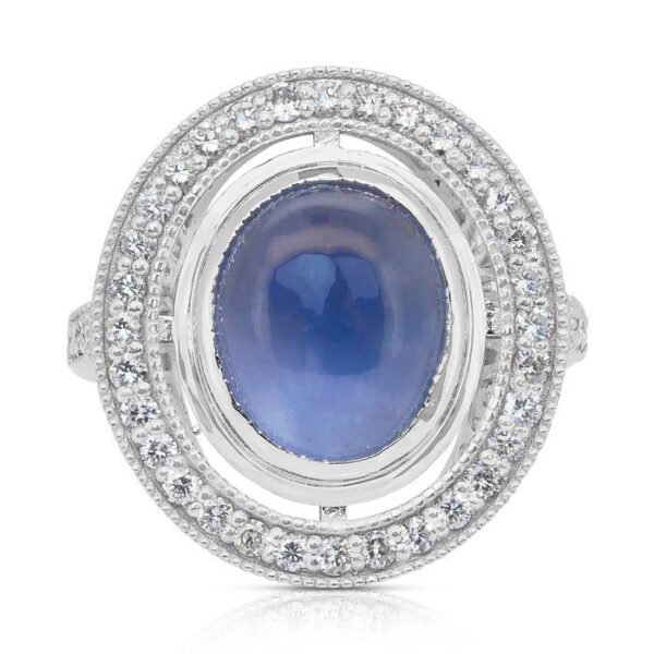 טבעת קוקטייל מרהיבה עם ספיר כוכב 10.92 קראט ויהלומים בזהב לבן 18 קראט - מתועדת IGI