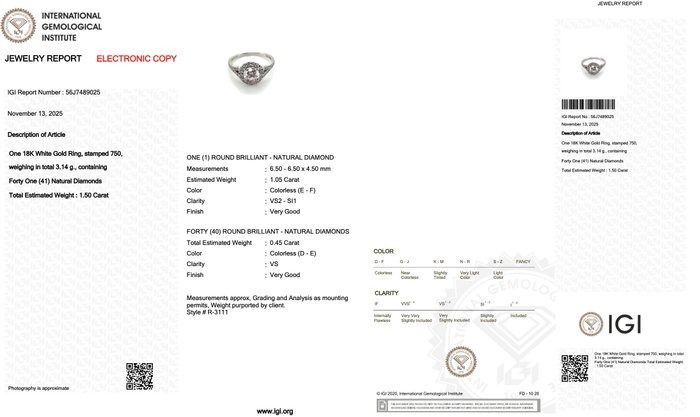 טבעת הילה מרהיבה עם יהלומים במשקל 1.50 קראט בזהב לבן 18 קראט - מתועדת IGI – תמונה 9