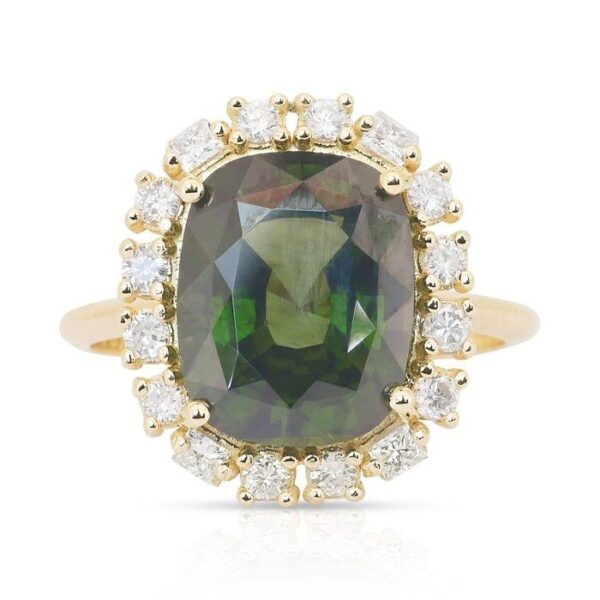 טבעת קוקטייל מרהיבה מזהב צהוב 14 קראט, משובצת בזירקון 6.23 קראט ויהלומים - מתועדת GIA