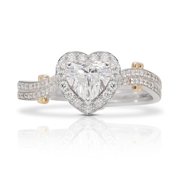 טבעת יהלום טבעי מסוגננת דו-גונית בצורת לב 0.74ct - GIA מתועדת