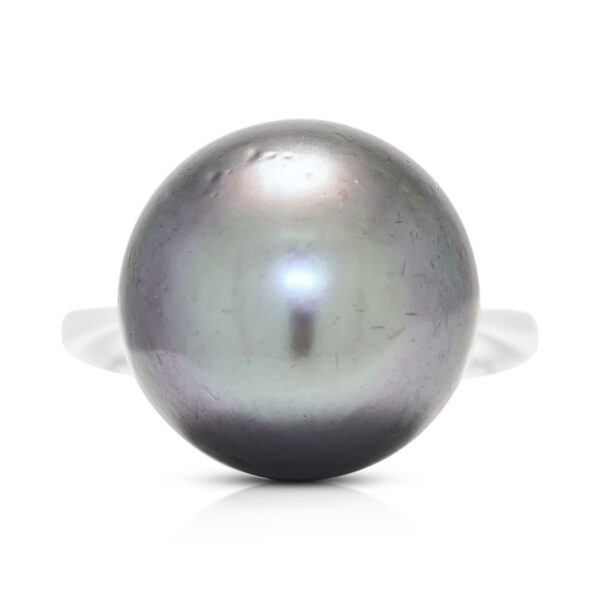 טבעת סוליטר עם פנינת ים דרומי שחורה 14.5 מ"מ בזהב לבן 18 קראט