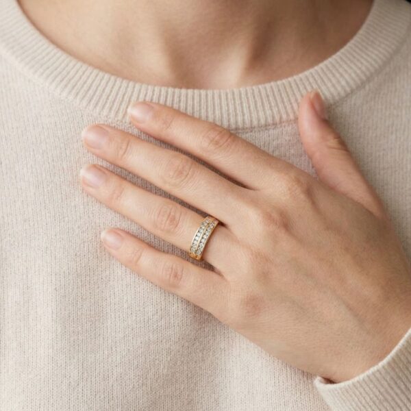 טבעת ערוץ כפול נצחית מזהב צהוב 9K, משובצת יהלומים טבעיים במשקל 0.22 קראט