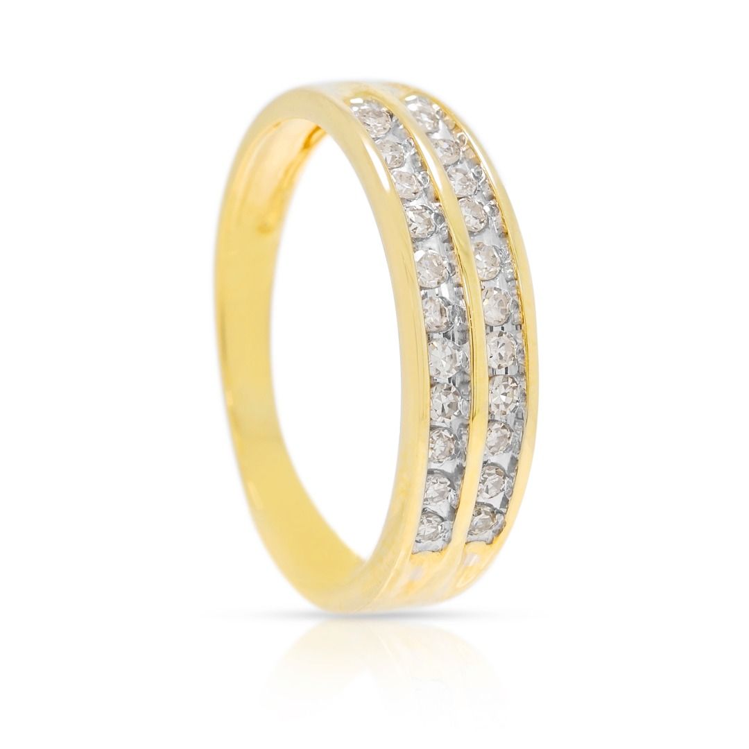 טבעת ערוץ כפול נצחית מזהב צהוב 9K, משובצת יהלומים טבעיים במשקל 0.22 קראט – תמונה 5