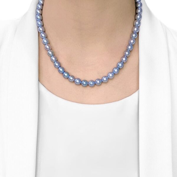 שרשרת כסף תוססת עם פנינת אקויה כחולה בקוטר 8.5 מ"מ (חדש)