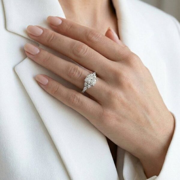 טבעת אשכול מזהב לבן 18K, מתועדת IGI, 1.28 קראט