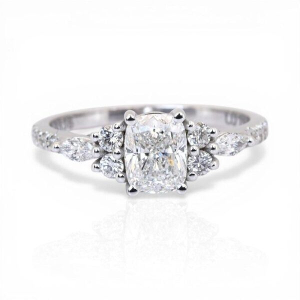 טבעת אשכול מזהב לבן 18K, מתועדת IGI, 1.28 קראט