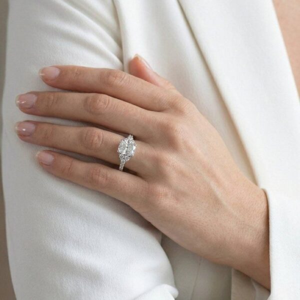 טבעת אשכול מזהב לבן 18K, מתועדת IGI, במשקל 1.31 קראט