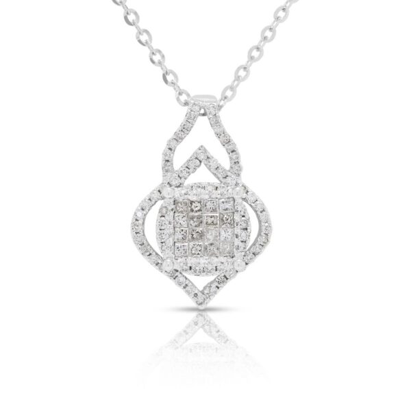 שרשרת אשכול יהלומים נוצצת בחיתוך פרינסס ועגול, במשקל 1.13ct, בזהב לבן 18K (חדש)