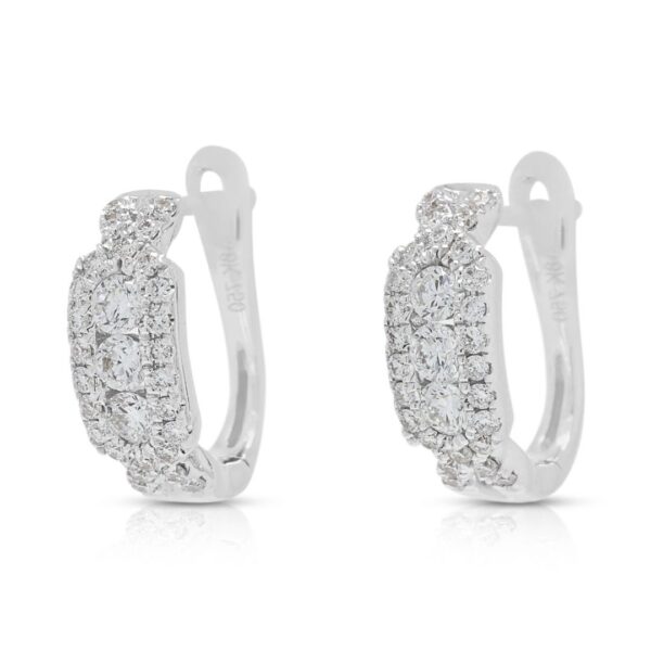 עגילי חישוק יהלומים מקסימים עם סוגר אומגה במשקל 0.45 קראט בזהב לבן 18 קראט