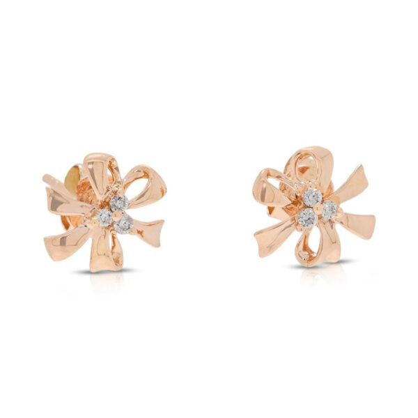 עגילי פרח אלגנטיים מזהב אדום 14 קראט, משובצים יהלומים במשקל 0.12 קרט