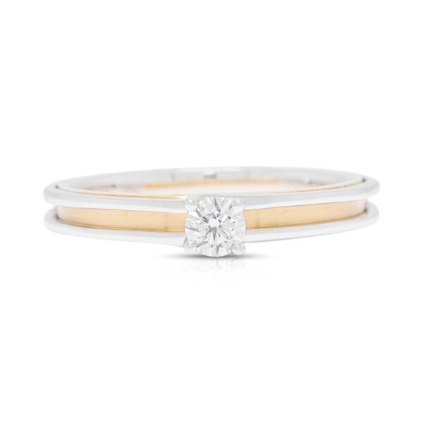 טבעת סוליטר יהלום קלאסית 0.15ct Gold Heart Celestial בזהב דו-גוני 18K