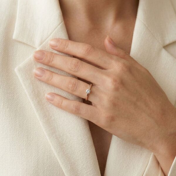 טבעת סוליטר יהלום קלאסית 0.35 קראט בזהב לבן 18 קראט - GIA מתועדת