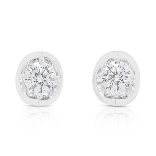 עגילי סוליטר יהלום קלאסיים SK Jewelry בזהב לבן 18K - מתועדים GIA