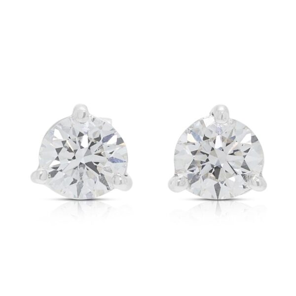 עגילי יהלום טבעי צמודים קלאסיים 0.86 קראט בזהב לבן 18K