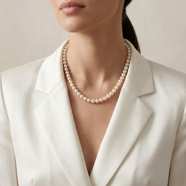 שרשרת פנינים מתורבתות מים מתוקים קלאסית 7.5 מ"מ בזהב צהוב 18K