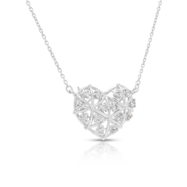 שרשרת לב עדינה מיהלום טבעי 0.07 קראט בזהב לבן 14K