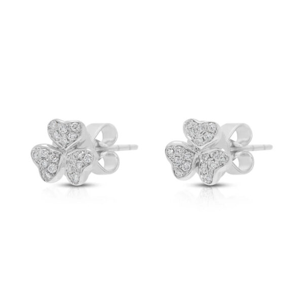 עגילים צמודים עדינים משובצים יהלומי פאווה 0.20 קרט בזהב לבן 18K