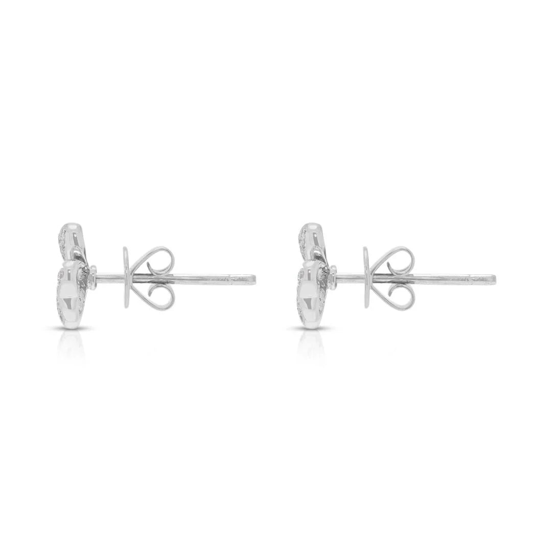 עגילים צמודים עדינים משובצים יהלומי פאווה 0.20 קרט בזהב לבן 18K – תמונה 5