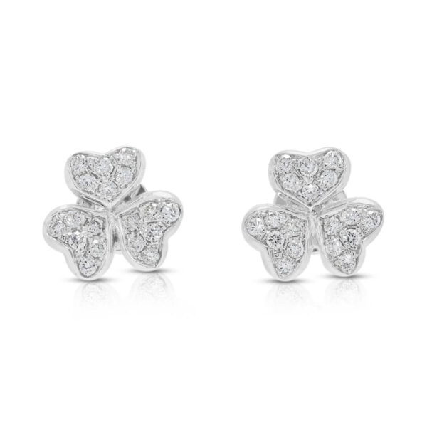 עגילים צמודים עדינים משובצים יהלומי פאווה 0.20 קרט בזהב לבן 18K