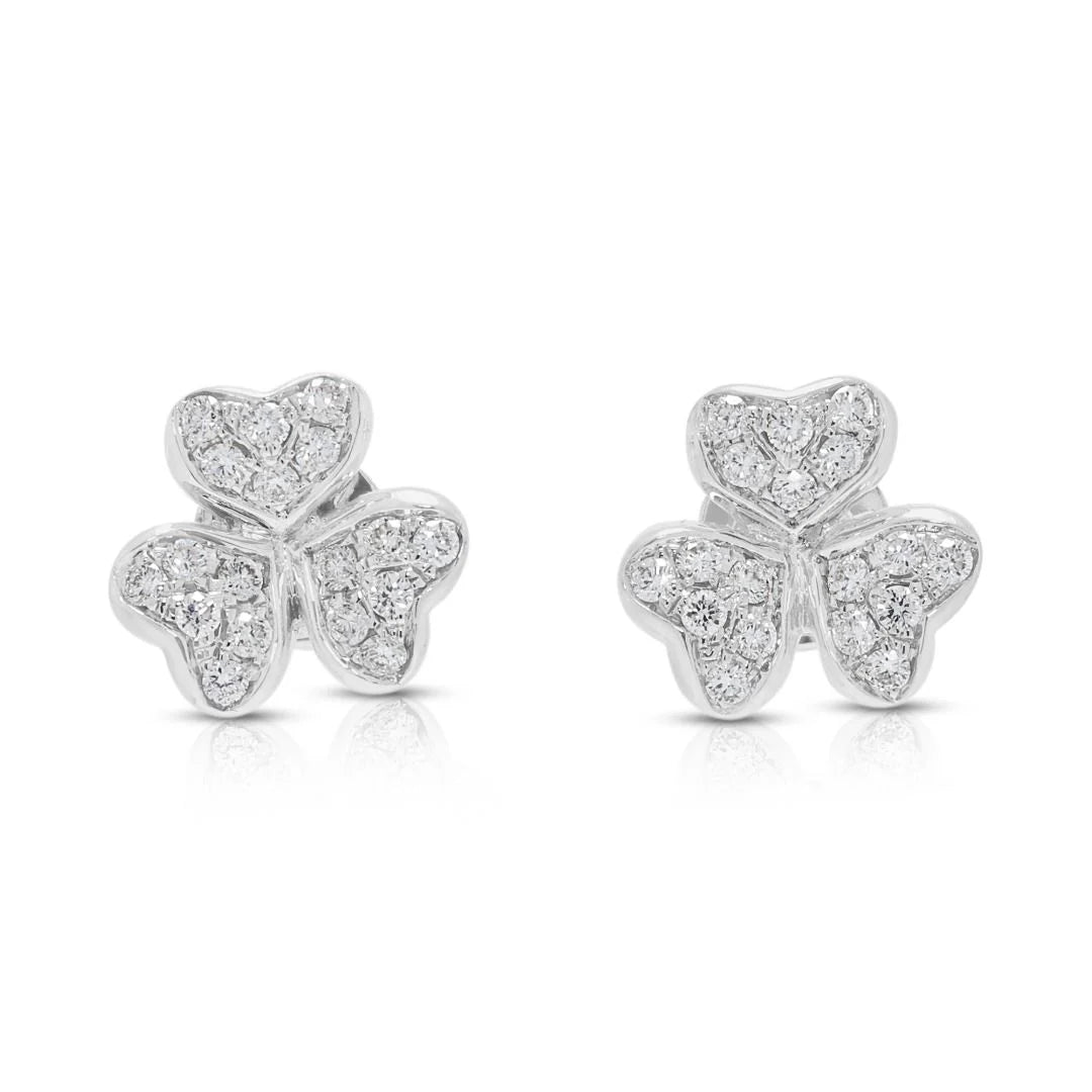 עגילים צמודים עדינים משובצים יהלומי פאווה 0.20 קרט בזהב לבן 18K