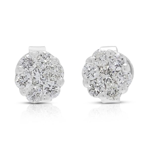 עגילי פרח עדינים מזהב לבן 18 קראט, משובצים יהלומים במשקל 0.21 קרט