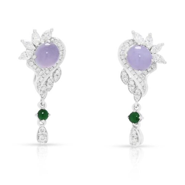 עגילים תלויים אלגנטיים מיהלומים במשקל 0.29ct וג'ייד בזהב לבן 18K