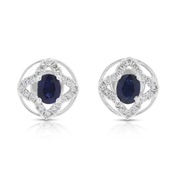 עגילים אלגנטיים בזהב לבן 18 קראט, משובצים ספיר ויהלומים במשקל 0.36 קראט