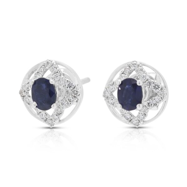 עגילים אלגנטיים בזהב לבן 18 קראט, משובצים ספיר ויהלומים במשקל 0.36 קראט