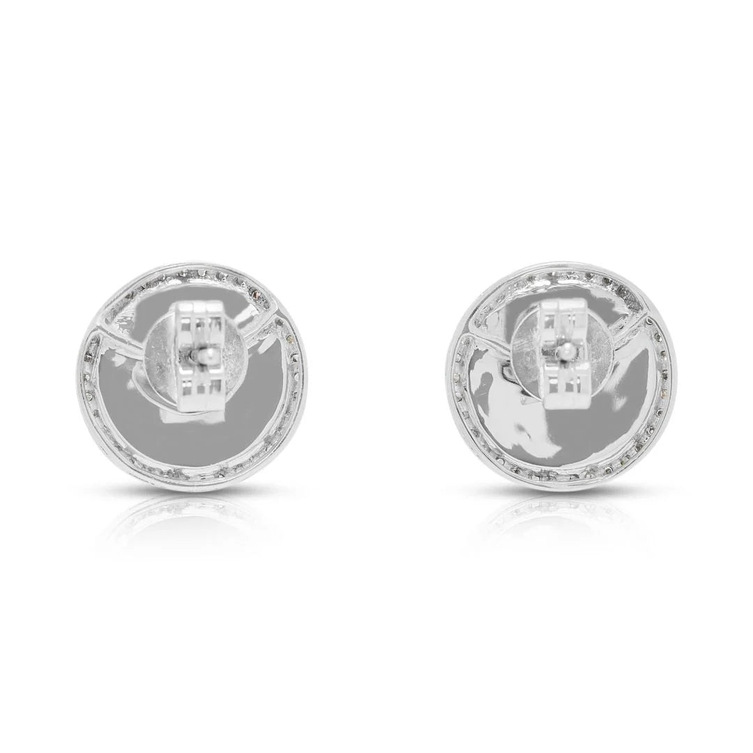 עגילים צמודים אלגנטיים מירקן ויהלומי הילה 0.23 קרט בזהב לבן 18K – תמונה 7